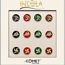 Comet Busters® Indira Premium Spiritual Designer Round Bindis – Om, Shree & Swastik –Multicolor Pack of 12 – Bindis for Women & Girls(13mm) (IND033)-image-90