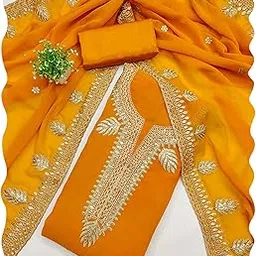 Women's Floral Embroidery and Embroidered Georgette Unstitched Dress Material | Stylish Ethnic Wear Ladies Latest Salwar Suit Set Trendy Kurtas Kurti Pant with Dupatta for Women 3 Piece-image-60