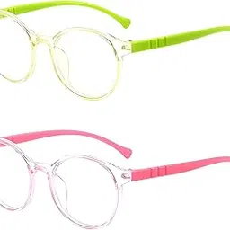 SYGA Pack of 2 Kids Anti-Blue Light Blocking Lightweight Retro Round Glasses for Age 4 to 12 Years old (Green & Pink)-image-50