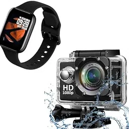 Exxelo { Summer 12 Years Warranty ) Waterpoof Action Camera 1080P 12MP Sports Camera Full HD 2.0 Inch with Waterproof Smart Watch - Black-picture-57