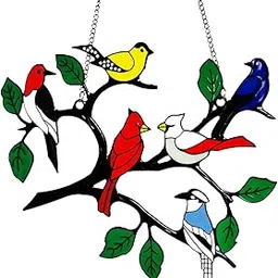 F FABOBJECTS® Widget Suncatcher Window s Multicolor Birds on a Wire Birds Stained Window s Birds Pendant Ornaments for Windows Doors Garden Home Spring Decorations-picture-29