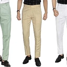 kundan Men's Poly-Viscose Light Pista Green, Beige & White Colour Formal Trousers (Pack of 3)-picture-21