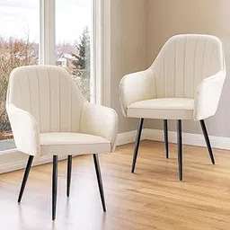 BAWARI Set of 2 Accent Chair for Living Room | Modern Armchair in Soft Velvet Fabric with Sturdy Legs | Premium Chair for Home Living Room Bedroom Restaurent | (Black Legs, White)-image-0