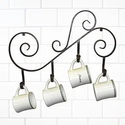 Profynd Wall Mounted Coffee Mug Holder, Cup Rack with 4 Hanging Hooks Hanger, Ideal for Kitchen Organizer and Storage, Tea Mug Stand (Black, DS004)-picture-35