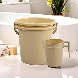 Kuber Industries Set of 4 Bathroom Combo Set | Bathing Set | Bathware Set | 2 Piece Bucket & 2 Piece Mug Combo Set for Bathroom | Modern Bathroom Accessories Set | Beige-picture-13