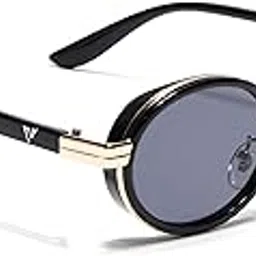 voyage Ovel Sunglasses for Men & Women (Grey Lens | Golden & Black Frame - MG7349)-picture-29