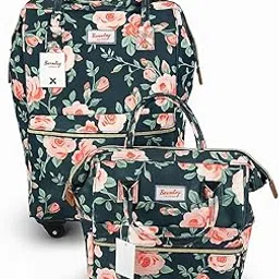 Backpack Flower Print with Trolley for Carrying Grocery.Item,Travelling Backpack,Expandable Soft Luggage,4 Wheels Design-(Set of -2)-image-20