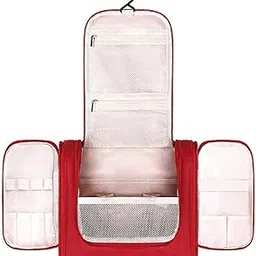 Niwlix Nylon Travel Makeup Pouch Cosmetic Organizer Bag Travel Pouch Shower Wash Bag For Women And Men (Red)-picture-51