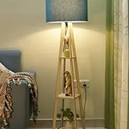 Furniture Wood Floor Lamp Walnut with Jute for Home Decore (Sky Blue Pack of 1)-picture-27