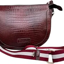 nomaadi Premium Personalized Burgundy Croco Leather Crossbody Bag: Handmade Half Moon Purse-picture-37