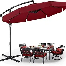 THESHELTERS - Sidepole Round Outdoor Garden Umbrella with stand - Premium Frill Design Sun Shade, Large Size Outdoor Patio Umbrella for Restaurants, Poolsides, Lawn, Balcony, Terrace-image-5