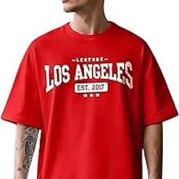 LEOTUDE Men Los Angeles Red Oversized T-Shirt Material Cotton Blend-picture-39