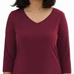 Women Cotton Regular The Last Tee | Stays New for 750+ Days |10X Durable | V Neck | T-Shirt | ¾ Sleeves | Hip Covering-image-4