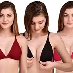 lace corner Women's Front Open Cotton Demi Bra, T-Shirt Bra, Bra with Front Open_Pack of 3,-picture-19