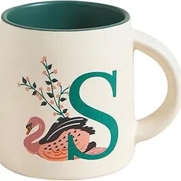 Chumbak Alphabet Mug S, Swan Print Ceramic Monogram Cup, Personalized Coffee and Tea Mug, Stoneware, Microwave and Dishwasher Safe-picture-39