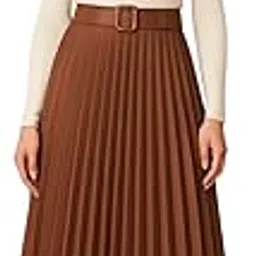 Women’s Black Pleated Midi Skirt with Belt | High Waist Flared Skirt for Office-picture-21