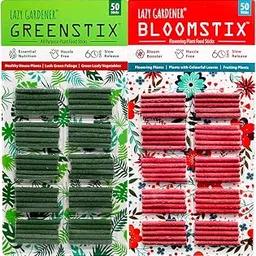 Lazy Gardener Plant Food Sticks Combo | GreenStix & BloomStix Fertilizer for Pot Plants | Organic Fertilizer Sticks for Green & Flowering Plants Home Garden (100 Sticks)-picture-36