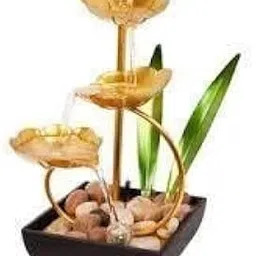 MAHANTRAJ Metal Tabletop Water Fountain - Decor Ornaments with Waterfall Desktop Lotuse Fountains, Deep Basin and Natural River Rocks, Indoor Relaxation for Office, Bedroom Decor Item (Golden, 1 PCS)-picture-11