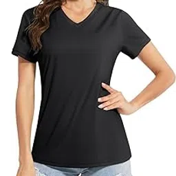 boladeci Women's Rash Guard Short Sleeve V Neck UPF 50+ Sun Protection Clothing Quick Dry UV SPF Swim Shirts, Black, Small-picture-12