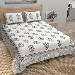 240 TC Pure Cotton Bedsheet for Double Bed, King & Queen Size Bed, Jaipuri Rajasthani Design with 2 Pillow Covers, Extra Soft & Wrinkle Free, 90 x 103 inches, Brown (Monarch30) image 1