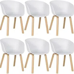 Dream Furnishing - Set of 6 Modern, Designer Chair for Home, Cafe, Hotel & Office. Strong Metal Legs Look Like Wooden (White)-picture-24