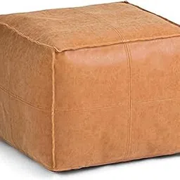 SIMPLIHOME Brody Square Pouf, Footstool, Upholstered in Distressed Brown Faux Leather, for the Living Room, Bedroom and Kids Room, Transitional, Modern-picture-31