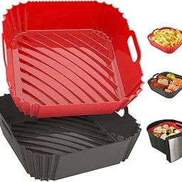 2 Pack Silicone Air Fryer Liners Reusable, Seropy 8.6 Inch Airfryer Liners 4-7 QT Square Air Fryer Liners Silicone Pot Oven Liner Backing Tray, Air Fryer Basket-image-41