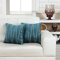Amazon Brand - Umi Gold Leather Striped Pack of 2 Throw Pillow Covers Velvet Decorative Cushion Covers Cases for Sofa Bedroom Livingroom Car 16 x 16 inch in Deep Teal Color-picture-14