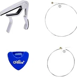 Alice 6 Different Thickness Guitar Plectrums Set, Pick Holder, Align Key, String set, Capo, 1st E String (Pick Holder+ Capo+ String B+ String E)-image-2