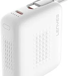 Lenyes PX169D 10000mAh Mini Power Bank, 20W USB-C Fast Charging, Built-in Type-C Cable, Palm-Size Portable Charger, LED Battery Display, Pass-Through Charging, Wake-Up Button(White)-image-97