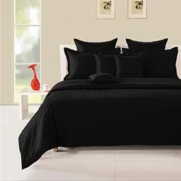 One Well 210 Thread Count,Glace Cotton Bedsheet Set, Solid Vintage Style, Wrinkle Resistant,Satin Stripe Bedsheet (Black, Single 60x90)-picture-10