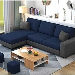 FURNY -Arvon 4 Seater Fabric LHS L Shape Sofa Set - Right Side Lounger (Blue-Dark Grey)-picture-10