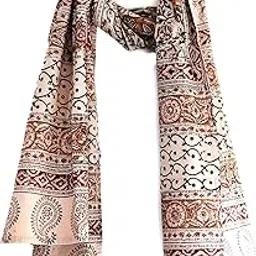 india scarves Hand Block Printed Kalamkari Stole - Traditional Indian Floral Scarves (73x194 cm) image 1