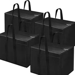 Multi-Purpose Storage Bags, Set of 4 Moisture-Proof Organizers with Zipper and Handle for Clothes, Toys, Stationery, Black-picture-25