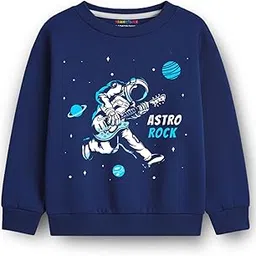 Trampoline Boys Navy Blue Fleece Printed Sweatshirt | “Astro Rock” Space Guitar Print | Cozy Winter Wear-picture-18