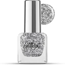 RENEE Glitterati Nail Paint- Silver Confetti 10ml | Quick Drying, Glittery Finish, Long Lasting, Chip resisting Formula with High Glitter & Full Coverage | Acetone & Paraben Free-image-0