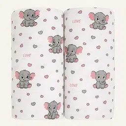 TUMMY 100% Cotton Muslin Swaddles Wrap & Blanket Combo for Newborn Baby - Soft Swaddle Cloth for New Born, Muslin Baby Swaddle Wrap for New Born, New Born Swaddle & Blanket (Elephant)-picture-51