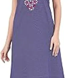 sand dune Womens Straight Fit U-Neck Short Sleeves Printed Nighty with Functional Pocket-picture-44