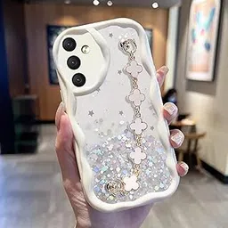 KC Back Cover for Samsung Galaxy S24 - Tiny Flowers Bracelet Chain Dry Fixed Glitter Curly Wave Shape Shockproof Soft Silicone Case with Camera Protection (White)-picture-18