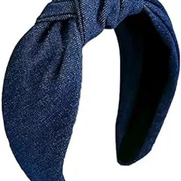 Denim Knotted Headband, Navy Blue, Wide Fashion Hair Band-picture-32