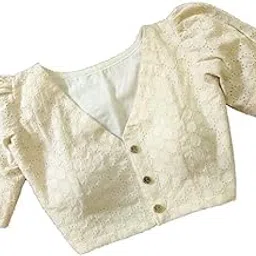 Women's Trending Pure Cotton Hakoba Blouse with V Nack & Puff Sleeve (in, Alpha, Free Size, 1, Off White)-picture-17