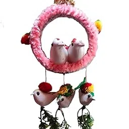 Decorative Bird Wind Chime with Pink Ring and White Birds | 32 cm Hanging Home Decor for Balcony Garden and Indoor Spaces | Calming Sounds for Relaxing Atmosphere and Home Decoration-picture-22