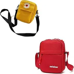 Twin Crossbody Sling Bags | Unisex Canvas-Polyester Backpacks for Men & Women | 3 Zipper Compartments | Perfect for Couples on the Go (COMBO 7)-image-84