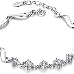 peora Austrian Crystal Studded Sterling Silver Plated Link Chain Adjustable Bracelet for Women Girls Stylish-picture-49