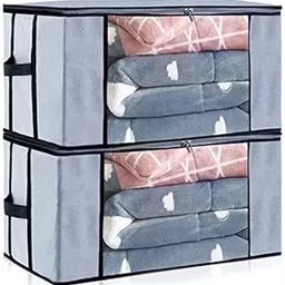 M Teaser Foldable Underbed Storage Bag Wardrobe Organizer Blanket Storage Bag for Comforter Blanket Cover Saree Clothing Bedding with Transparent Window and Zip Closer 2pcs (Grey)-picture-31
