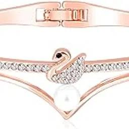 Rose Gold Plated Cubic Zirconia Studded Openable Fancy Bracelet Contemporary Jewellery for Women & Girls-image-53