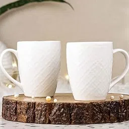 The Earth Store White Check Coffee Mug Set of 2 Ceramic Mugs to Gift to Best Friend, Tea Mugs, Microwave Safe Coffee Mugs, Ceramic Tea Cups (400 ml Each, White)-image-17