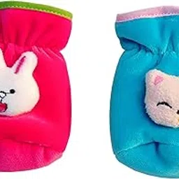Pooja E Business Baby Feeding Bottle Covers in Soft Velvet with Attractive Teddy, for 125-150 ML Capacity, 0-2 Years, Pack of 2, Colour - SkyBlue & Pink.-image-5