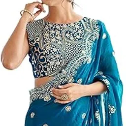 siril Women's Sequence Embroidery Chiffon Saree With Unstitched Blouse Pieces-picture-39