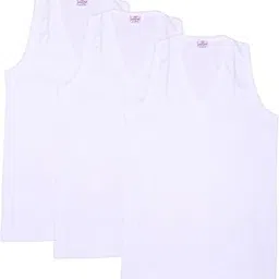 jack pot Men’s 3 Pieces Combo Set Cyber V Neck White Cotton Sleeveless Vest | V Neck Basic Vest Available in 80cm, 85cm, 90cm, 95cm, 100cm Sizes image 1